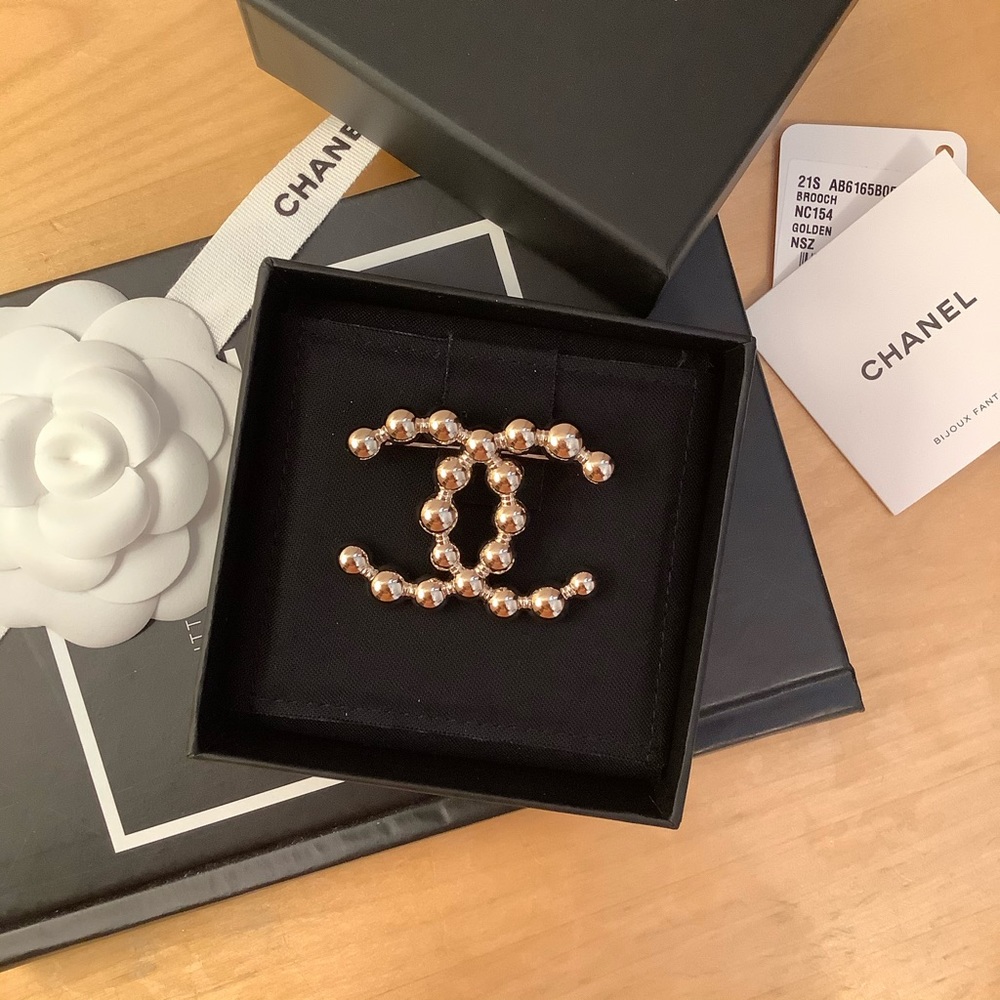 Chanel Gold Bead CC Brooch
